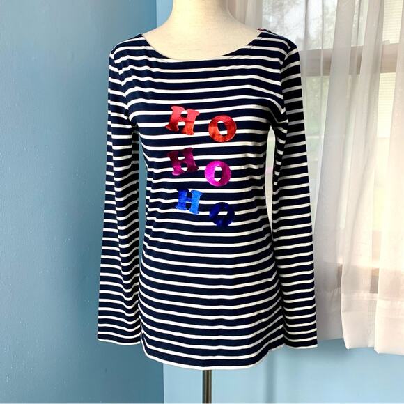 NWT Boden Breton "Ho Ho Ho" Navy Striped Top Size 4 - Picture 9 of 9